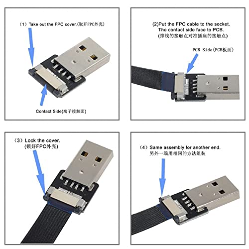 Cablecc Up Angled USB 2.0 Type-A Male to Micro USB 5Pin Male Data Flat Slim FPC Cable for FPV & Disk & Phone 50cm 0.5M