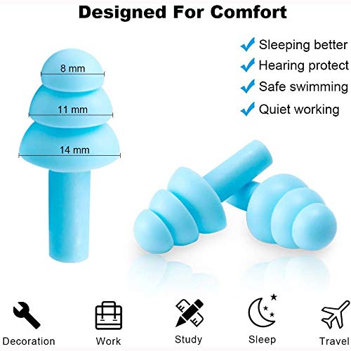 Silicone Ear Plugs for Sleeping,16 Pairs Soft Waterproof Noise Canceling Reduction Earplugs Waterproof Reusable Sound Blocking Earplugs for Concert,Swimming,Study,Loud Noise,Snoring