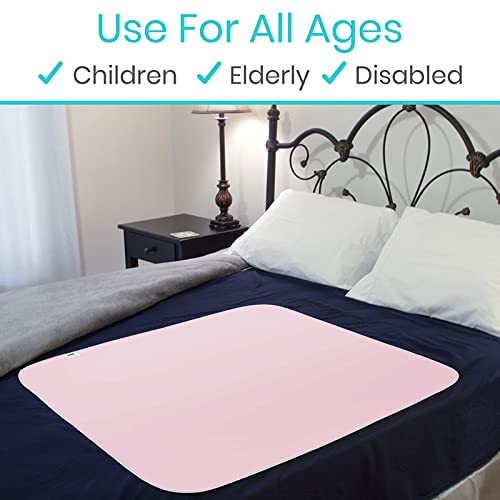 Vive Washable Incontinence Bed Pad - Heavy Duty, Waterproof Overnight Urinary Mattress Protector - Reusable Dry Bed Wetting Underpad (34" x 36", Pink) 34" x 36"