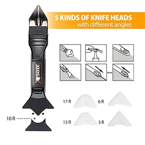 Saker Silicone Caulking Tools, 3 in 1 Sealant Finishing Tool Grout Remove Scraper Stainless Steelhead, Great Tool Kit Heavy Duty Glue Guns for Bathroom Kitchen Floor Window