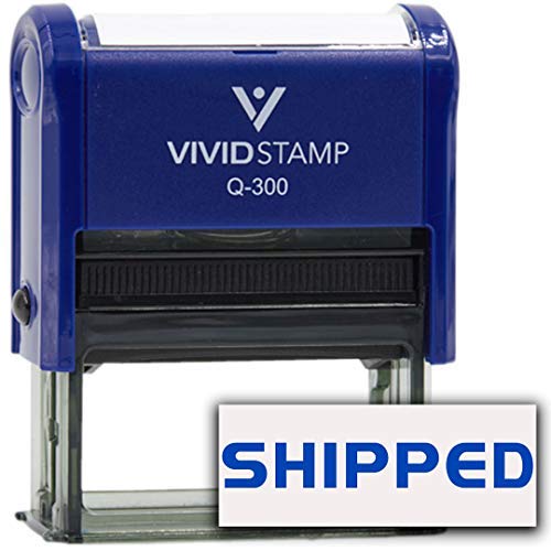 Shipped Self Inking Rubber Stamp (Blue Ink) - Large 3/4" x 1-7/8" - Large Blue