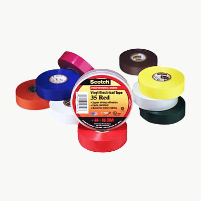 3M Scotch 35 Polyvinyl Chloride Color Coding Electrical Tape, 0 to 221 Degree F, 1250V/mil Dielectric Strength, 20' Length x 1/2" Width, Red