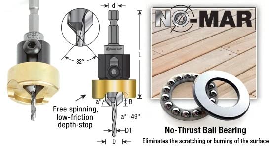 Amana Tool - 55229 Carbide Tipped 82° Countersink with Adjustable Depth Stop & No- 3/8 D x 5/32 Drill D x 1/4 Inch