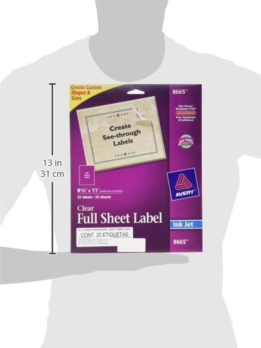 Avery Matte Frosted Clear Full Sheet Labels for Inkjet Printers, 8.5" x 11", 25 Labels (8665) 1 Pack