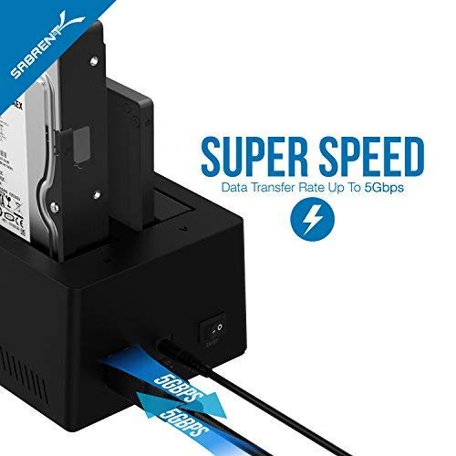 Sabrent USB 3.0 to SATA I/II/III Dual Bay External Hard Drive Docking Station for 2.5 or 3.5in HDD, SSD with Hard Drive Duplicator/Cloner Function [10TB Support] (EC-HD2B) 2 BAY