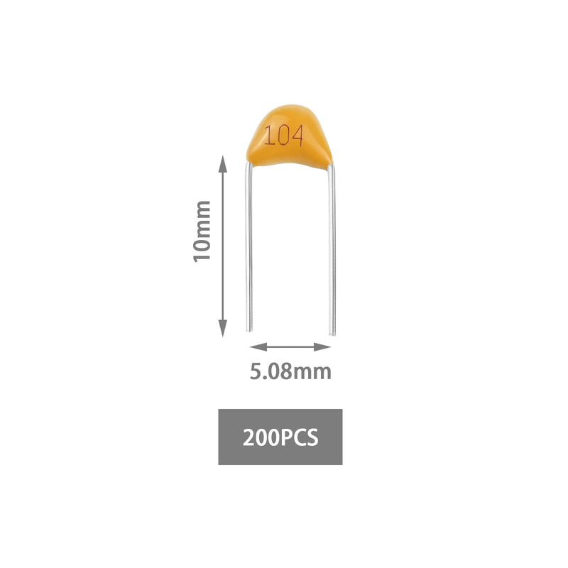 Create idea 200 Pieces 50V 100NF Ceramic Capacitor Multilayer Monolithic Ceramic Capacitor Electronic Accessories for Computer Phone Electronic Product Yellow