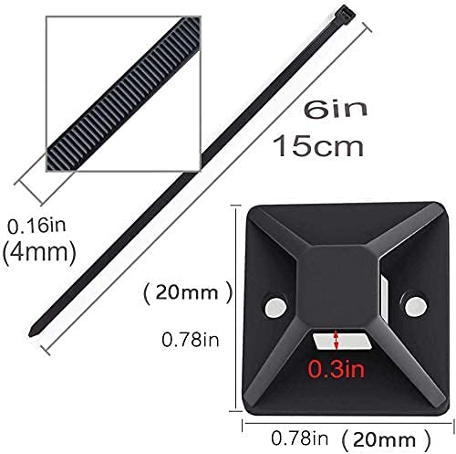 Black Cable Tie Zip Self Adhesive Mounts Set, Cable Base Holders with Multi-Purpose Sticky Pads 100 sets