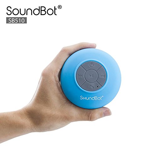 SoundBot SB510 HD Water Resistant Bluetooth 3.0 Shower Speaker, Handsfree Portable Speakerphone with Built-in Mic, 6hrs of playtime, Control Buttons and Dedicated Suction Cup (Blue) BLU