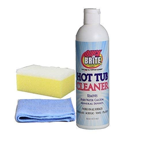 Quick N Brite Heavy Duty Hot Tub Cleaner with Sponge and Cloth for Spaâ€™s, Jetted Tubs, Whirlpools,Â Cleans Body Oils, Grease, Hard Water Spots, Vinyl Covers, Fiberglass, Filters, 16 oz, 1-Pack