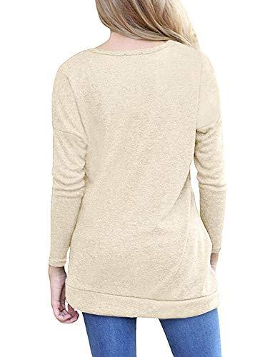 MOLERANI Women's Casual Long Sleeve Round Neck Loose Tunic T Shirt Blouse Tops X-Small Beige