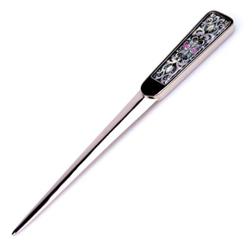 Mother of Pearl Black Arabesque Flower Design Metal Steel Knife Office Sword Blade Hand Envelope Letter Opener