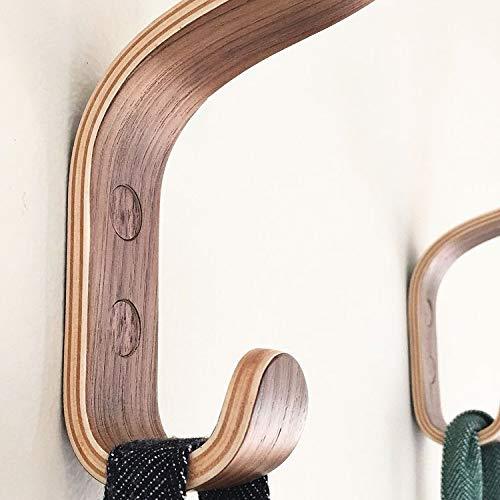 Waveply Plywood Wall Hooks Set of 4 Wood Coat Rack Hanging Clothes Hats Robes Towels (Walnut) Walnut