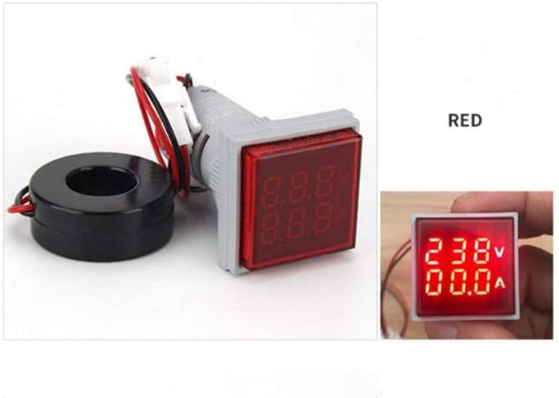 Szliyands AC Current and Voltage Indicator with Two-Digit Display, 22mm Square Head LED Multi-Function Measuring Instrument Monitor (Red) Red