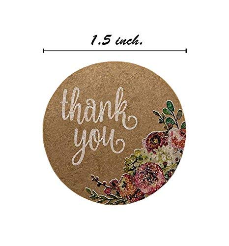 Brown Kraft Floral Thank You Stickers - 1.5" Circle Labels / 1000 per Pack