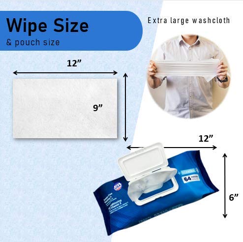 Handybath Incontinence Adult Washcloths Scented for Senior Care or Outdoor Activities - Extra Large 12 x 9" Towels -Cleaning Wipes with Aloe & Chamomile - Rinse Free - 64 Count Pack (1 Pack) 64 Count (Pack of 1)