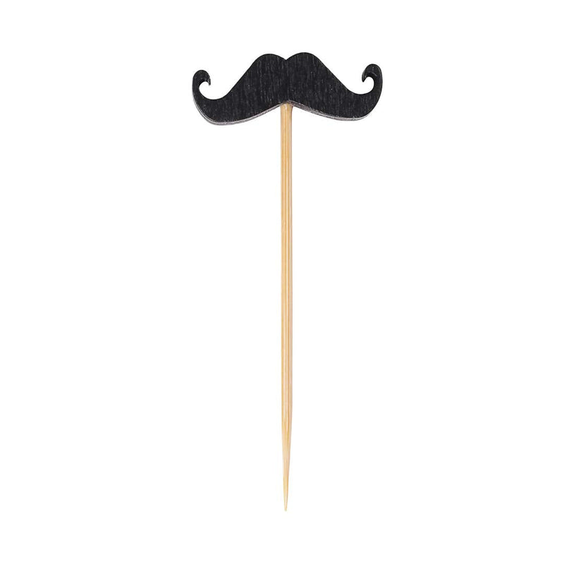 2.7 Inch Cocktail Skewers, 100 Moustache Design Birthday Party Toothpicks - Pointed, Sturdy, Black Bamboo Cupcake Mustache Toppers, Disposable, For Fruits, Desserts, Or Sandwiches - Restaurantware 2.8"