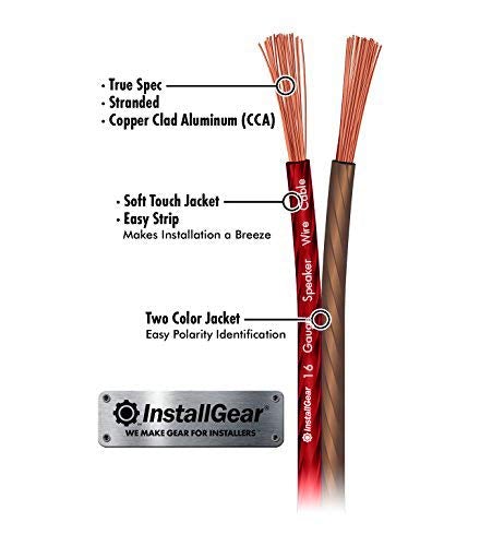 InstallGear 16 Gauge AWG 100ft Speaker Wire True Spec and Soft Touch Cable - Red/Black 100 feet