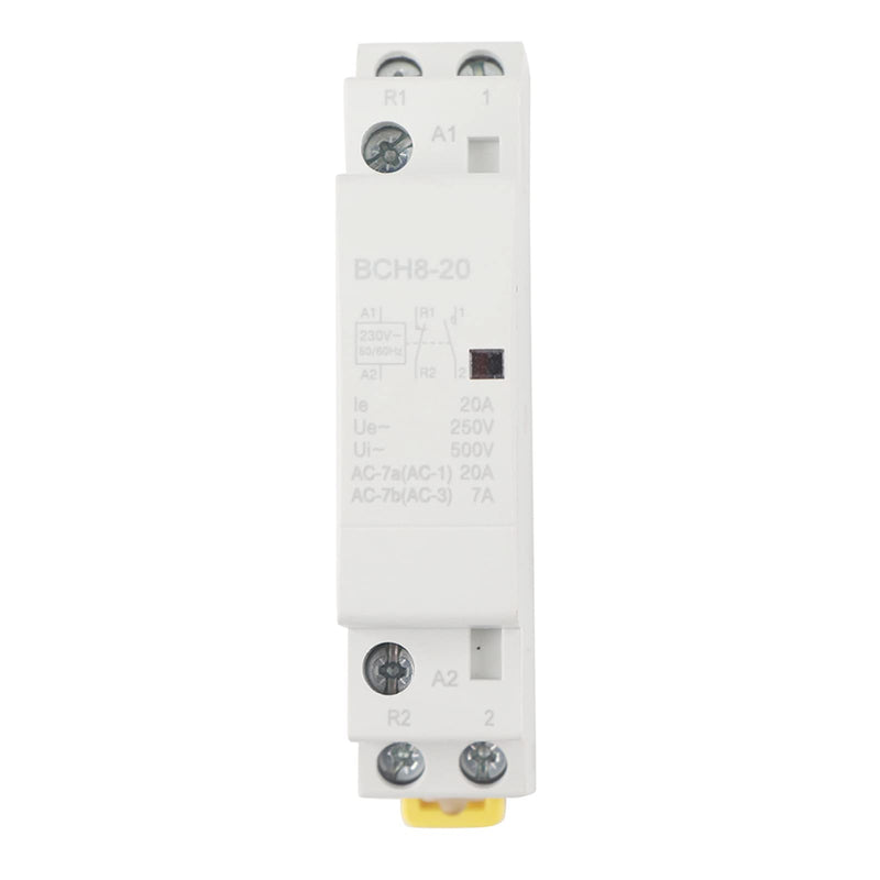 Household AC Contactor DIN Rail Relay 230v, 7A (Ac-7B) Compact Modularization Durable 1NO, 1NC, 2P, 20A AC Contactor for Household Applications No Noise (220V/230V) 220V/230V