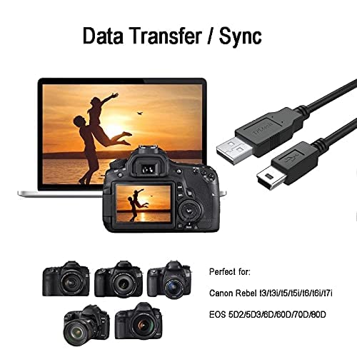 SISSFO Replacement for Canon Camera USB Cable Mini USB Data Transfer Cable Cord Compatible with Canon PowerShot/Rebel/EOS/DSLR Cameras and Camcorders (IFC-400PCU) 1Pack 6FT
