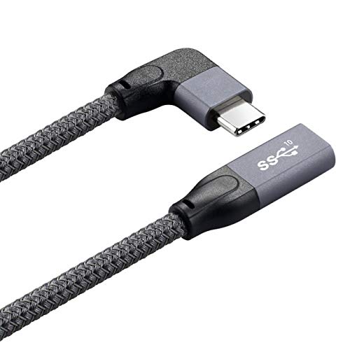 Cablecc Left Right Angled USB-C USB 3.1 Type C Male to Female Extension Data Cable with Sleeve for Laptop Sleeve Angled Type