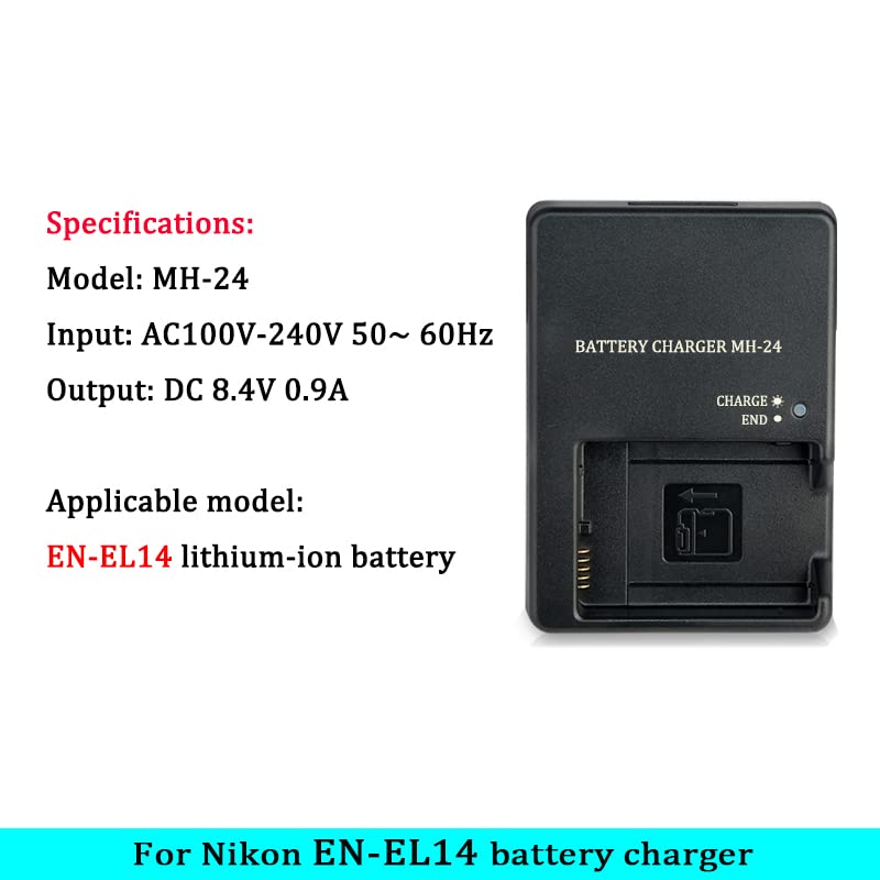 Camulti MH-24 Battery Charger Fast Charging for Nikon EN-EL14 Battery P7100 P7000 D3100 D5200 D5100 Camera