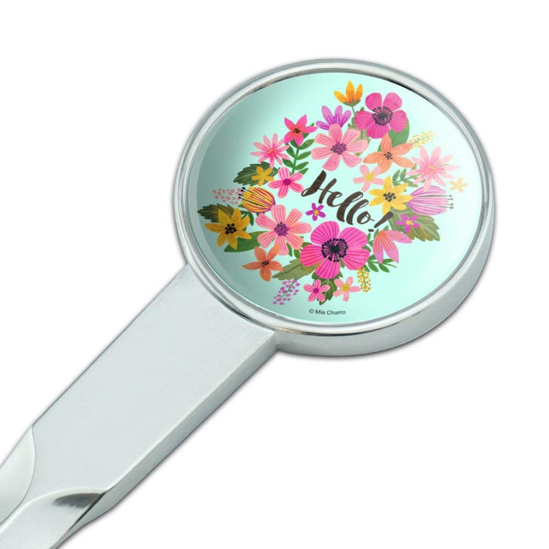 Hello with Pretty Flowers Classic Chrome Plated Metal Envelope Letter Opener Slitter