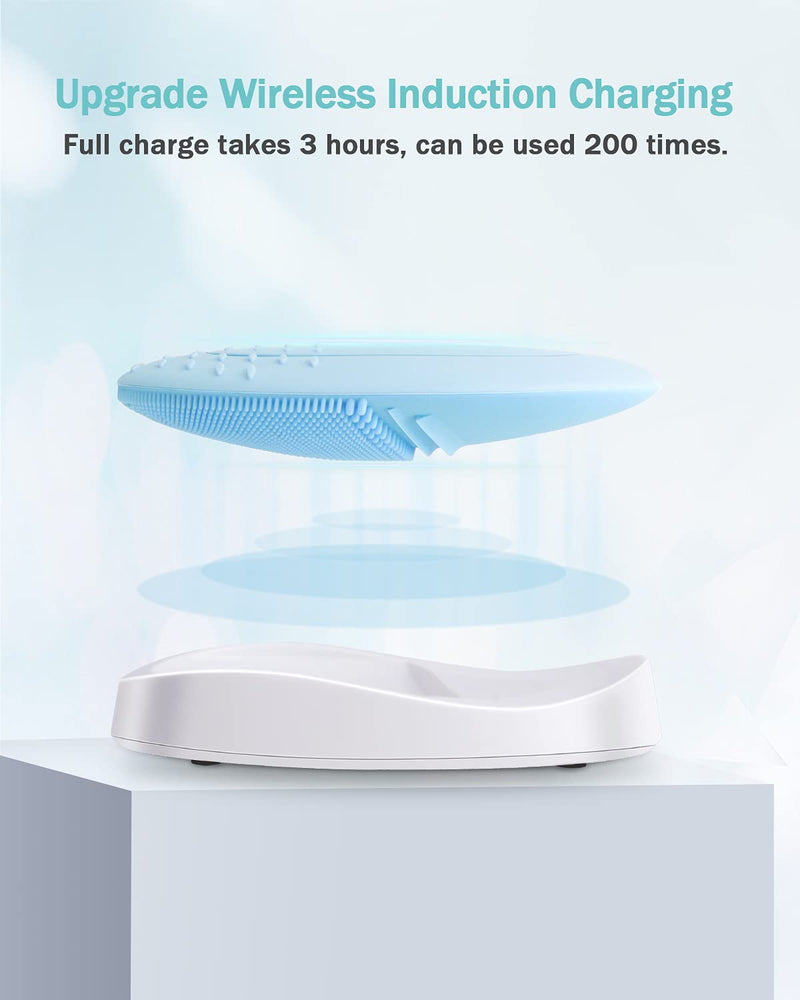 EZBASICS Facial Cleansing Brush, Waterproof Sonic Vibrating Face Brush for Deep Cleansing, Gentle Exfoliating and Massaging, Inductive charging (Blue) blue