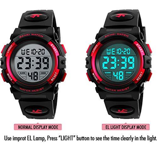 Kids Digital Watch Outdoor Sports 50M Waterproof Electronic Watches Alarm Clock 12/24 H Stopwatch Calendar Boy Girl Wristwatch Black Red