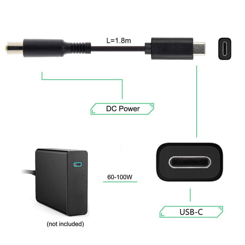 chenyang CY DC 5.5x2.5mm to Type C USB-C Input Cable for Laptop Notebook (5.5x2.5mm to USB-c) Black Cable