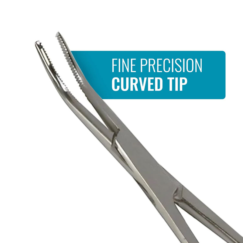 Briggs Precision Kelly Forceps Locking Tweezers Clamp, Silver, Curved, 5-1/2 Inch