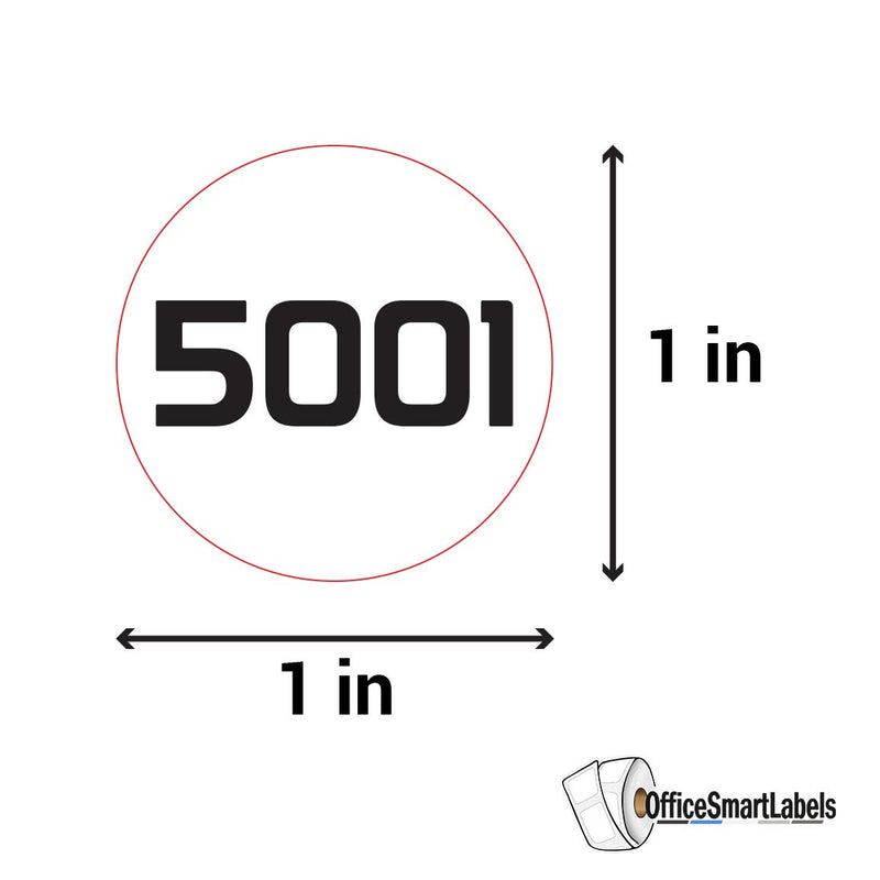 5000 Labels - 5001 to 10000 Consecutive Number Sticker Bundle for Inventory Counting Warehouse Quatlity Control (1 inch, Round - 5 Rolls) 5001 - 10000