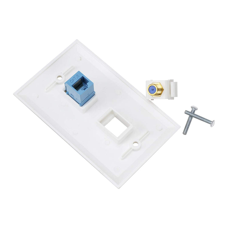 Ethernet Wall Plate,Cat6 Gold-Plated Cable TV Coax F Type Port Wallplate White (5Pack)