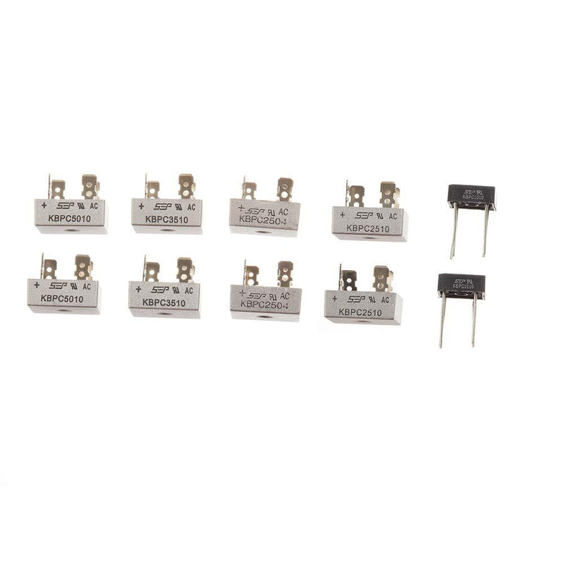 Bridgold 10pcs KBPCseries Bridge Rectifier Diode,Single Phase,Full Wave Electronic Silicon Diodes,Inculding:KBPC1010 KBPC2504 KBPC2510 KBPC3510 KBPC5010.