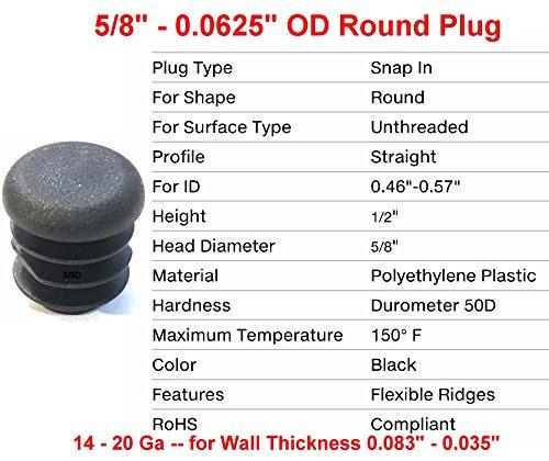 (Pack of 25) 5/8" OD Round End Caps (14-20 Ga for 0.46" - 0.57" Inside Diameter) 0.625 Inch Round Head Sliding Inserts | Furniture Chair/Table Leg Caps | Fitness Eqpt End Caps | by SBD