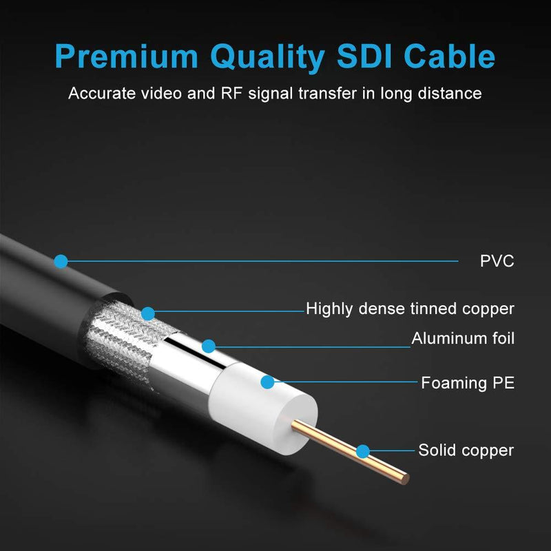SDI Cable 10FT, XRDS -RF RG6 BNC Cable 3G/HD-SDI Cable 75 Ohm Video Coax Cable for Video Surveillance Camera CCTV System