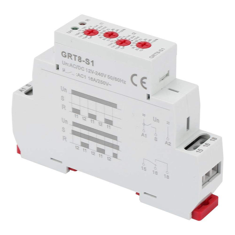 GRT8-S1 Mini Asymmetric Cycle Timer ON/Off Repeat Cycle Time Relay AC/DC 12V~240V (50-60Hz)