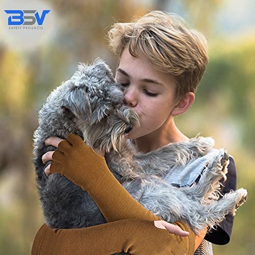 BSV Kevlar Protective Sleeves- Heat, Scratch, Cut & Knife Resistant Arm Sleeve with Finger Opening - Arms Safety Sleeves- Long Arm Guard Protector for Work- Bite Proof- 18 Inches, Desert Tan, 1 Pair