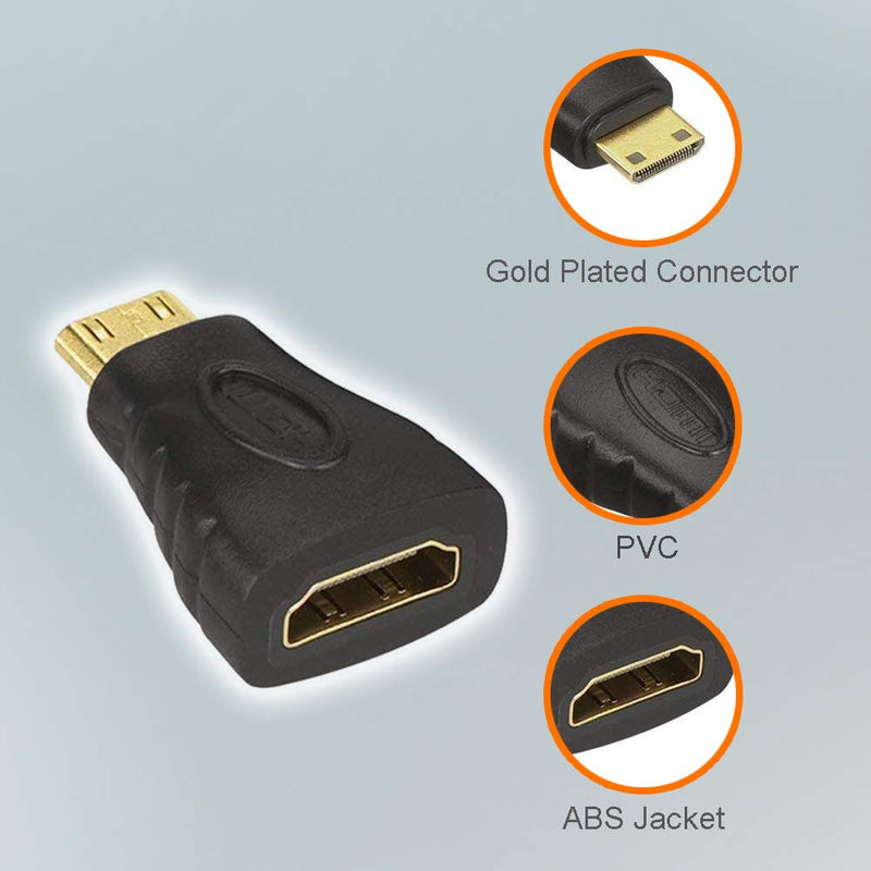 VCE 2-Pack HDMI Mini Adapter Gold Plated Mini HDMI to Standard HDMI Connector 4K Compatible for Camera, Camcorder, DSLR, Tablet, Video Card