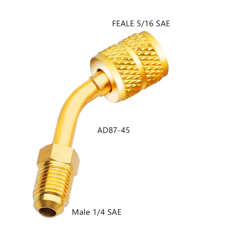 R410A Adapter 5/16 inches SAE Female to 1/4 inches SAE Male Flare for Air Conditioners HVAC, 2 Straight Adapter + 2 Angled Adapter