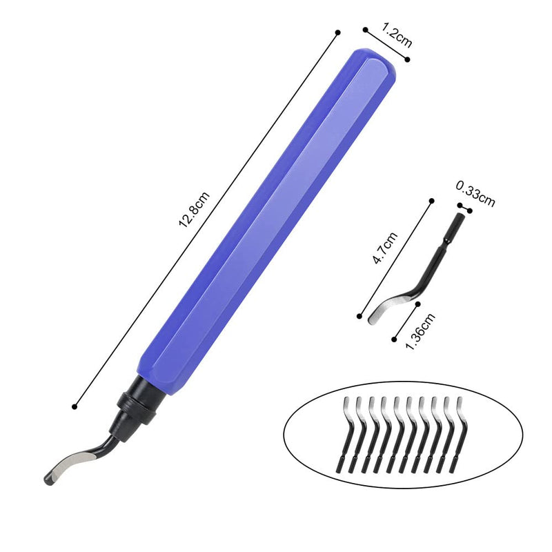 flintronic Deburrer Tool Universal, Metal Handle Hand Deburrer with 10 Replacement Blades, 360° Rotating Blade Cutting Tool for 3D Printer, Plastic, Aluminum (1 Tool + 11 Blades) #1 Blue 1 Tool + 11 Blades