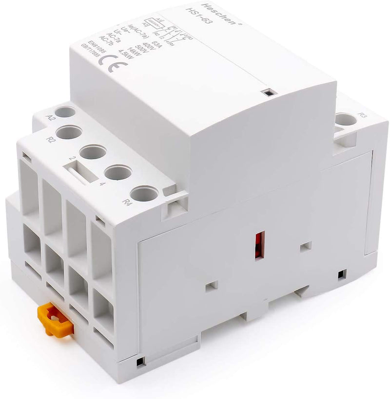 Heschen Household AC Contactor HS1-63 4 Pin 2NO 2NC AC 220V/240V Coil Voltage 35mm DIN Rail Mount