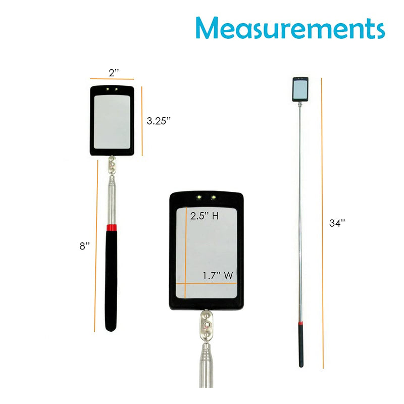 Houseables Inspection Mirror, Telescoping LED Light, 34" Extension, 360° Rotation, Extendable, Telescopic Handle, Retractable Lighted Tool On A Stick, for Mechanic, Home Inspector, Automotive