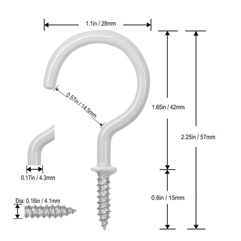 Pack of 40 Utility 1-1/2 inch Ceiling Hooks Vinyl Coated Screw-in Wall Hooks Plant Hooks Hangers Kitchen Hooks Cup Hooks for Indoor & Outdoor Use