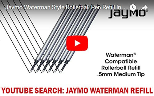 Jaymo Replacement for Waterman 540951 and Schmidt 5888 - Measures 4.3 in / 109 mm Long - Rollerball Pen Refill - 2 Black Black Waterman Rollerball 2