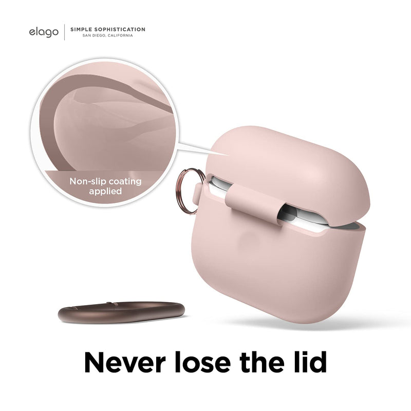elago Silicone Case Compatible with AirPods 3 Case Cover - Compatible with AirPods 3rd Generation, Carabiner Included, Supports Wireless Charging, Shock Resistant, Full Protection (Sand Pink) Sand Pink