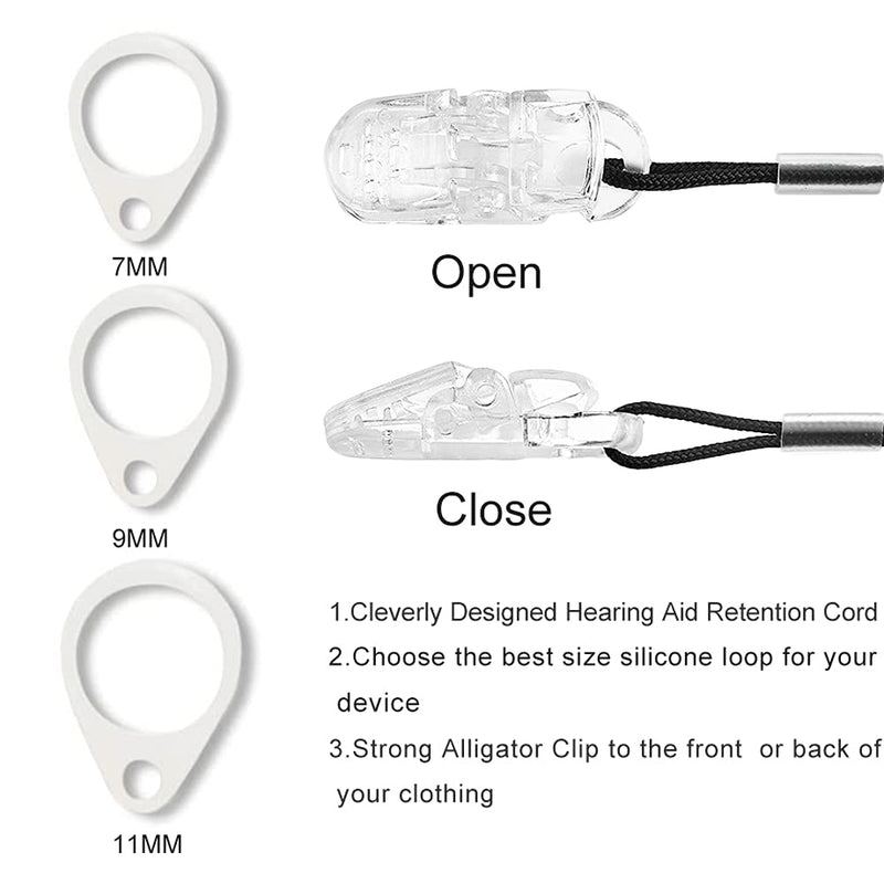 BTE Hearing Aid Clips Otoclip for Adults and Kids with 7mm 9mm 11mm Silicone Loops for BTE Hearing aids and Anti Lost Lanyard Cord and Carry case (Black)…