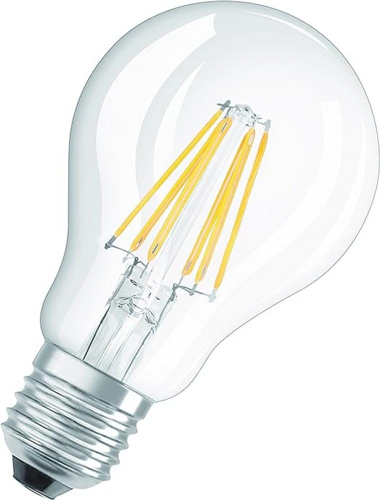 Osram Lamps LED Base Classic A lamp, in bulb shape with E27 base, not dimmable, replaces 60 watts, filament style clear, warm white - 2700 Kelvin, 3 pieces (pack of 1) 2700k warm white 3 pack 60W