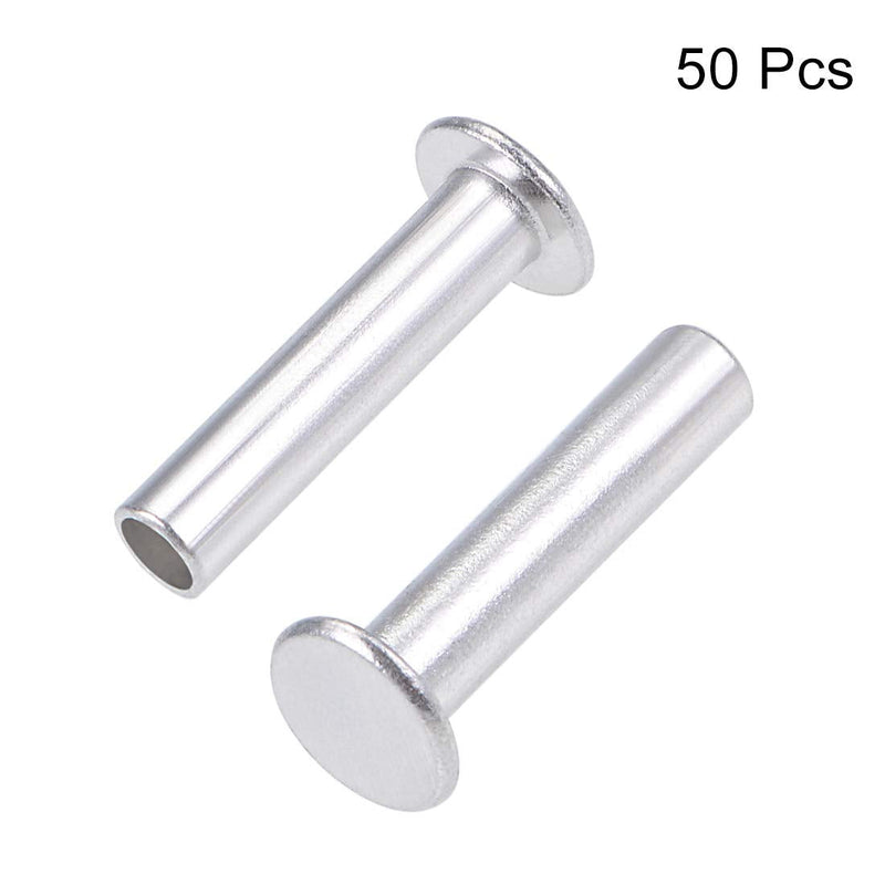 uxcell 50 Pcs 5mm x 22mm Aluminum Flat Head Semi-Tubular Rivets Silver Tone