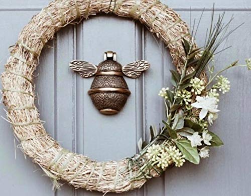 Bee Door Knocker for Front Door | Polished Solid Brass Bee | Brass Knockers with Strike Plate | UPVC | Bumblebee Front Door Furniture with a Unique Design (Antique Brass) Antique Brass
