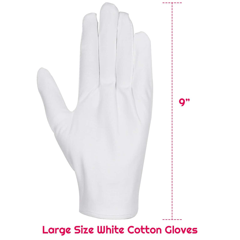 White Cotton Gloves, Anezus 6 Pairs Cotton Gloves Large Cloth Gloves for Women Dry Hands Eczema Moisturizing Serving Archival Cleaning Coin Jewelry Silver Costume Inspection